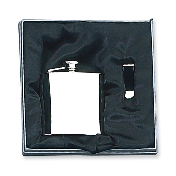 8 ounce Stainless Steel Flask and Men's Gifts Money Clip Gift Set